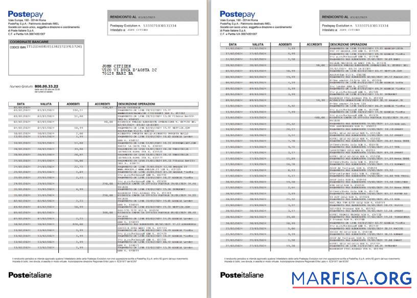 Realistic Italy Postepay Evolution (Poste Italiane) card word 7 pages sample